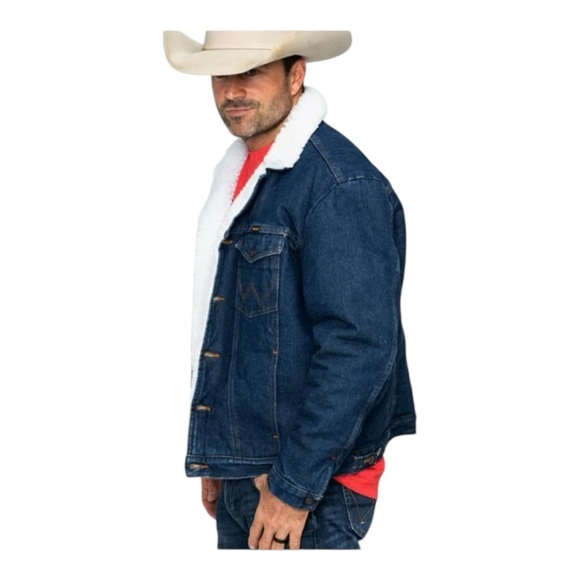 Wrangler Sherpa Lined Jean Jacket Blue Denim Chore Barn Coat SZ L New - Picture 6 of 15